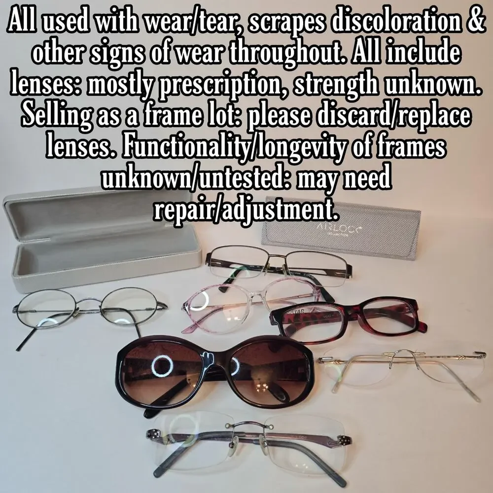 Glasses Frame Lot 7 pair 2 Cases